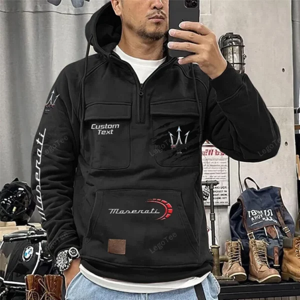 Sports Car Tactical Quarter Zip Hoodie, Exclusive Logo Hoodie For Car Enthusiasts CAR122 - Black - Image 2