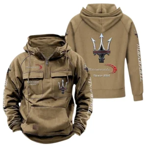 Premium Sports Sedan Tactical Quarter Zip Hoodie, Exclusive Logo Hoodie For Car Enthusiasts CAR960 - Khaki