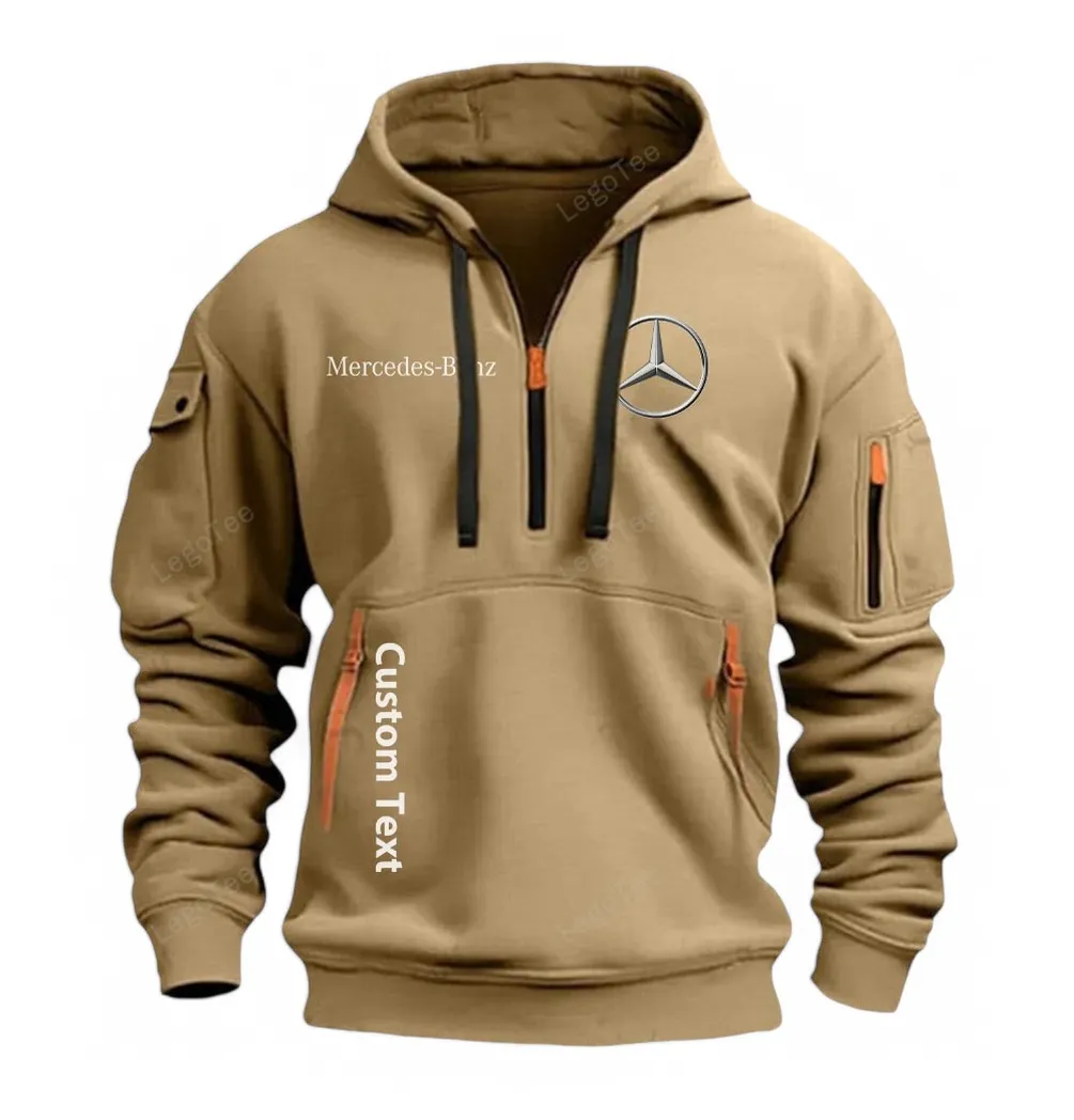 Hoodie Half Zipper Exclusive Logo Gift For High-End Coupe Auto Enthusiasts CAR112 - Khaki