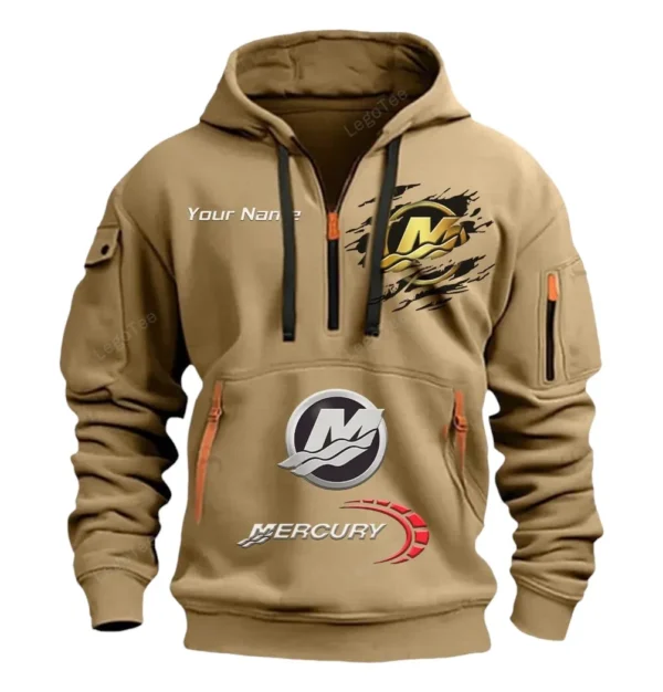 Hoodie Half Zipper Exclusive Logo Gift For Sea Engine Enthusiasts CAR113 - Khaki