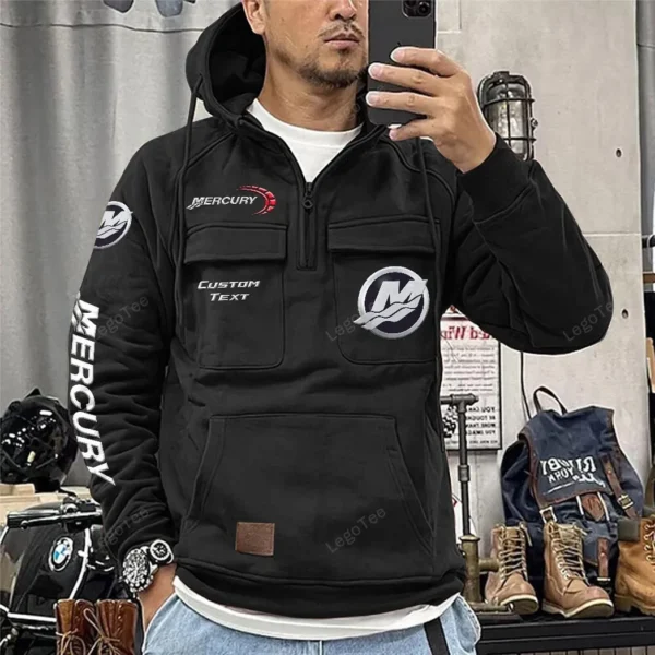 Nautical Propulsion Tactical Quarter Zip Hoodie, Exclusive Logo Hoodie For Car Enthusiasts CAR106 - Black - Image 2