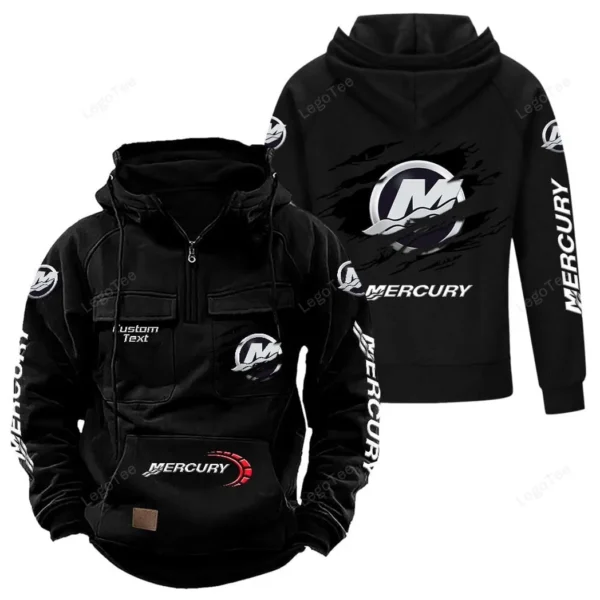 Boat Power Tactical Quarter Zip Hoodie, Exclusive Logo Hoodie For Car Enthusiasts CAR122 - Black