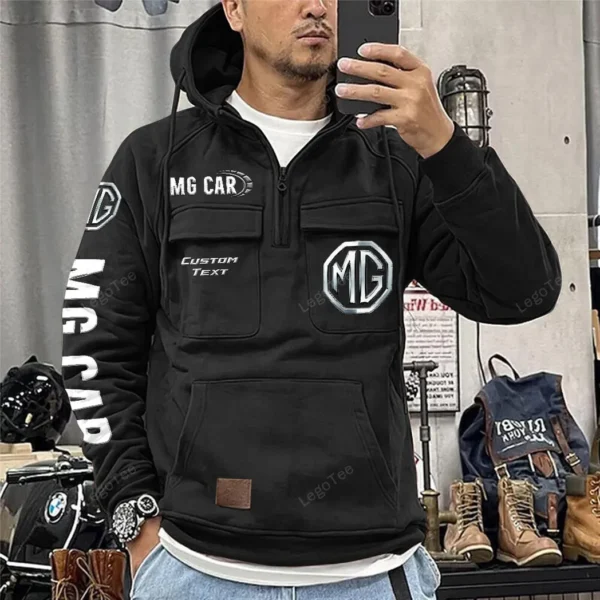 Retro Coupe Tactical Quarter Zip Hoodie, Exclusive Logo Hoodie For Car Enthusiasts CAR106 - Black - Image 2