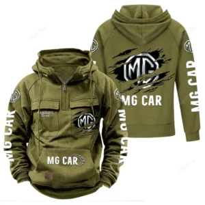 Classic British Car Tactical Quarter Zip Hoodie, Exclusive Logo Hoodie For Car Enthusiasts CAR122 - Army Green