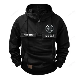 Historic Automobile Tactical Quarter Zip Hoodie, Exclusive Logo Hoodie For Car Enthusiasts CAR109 - Black