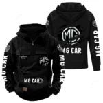 Vintage Sports Auto Tactical Quarter Zip Hoodie, Exclusive Logo Hoodie For Car Enthusiasts CAR122 - Black