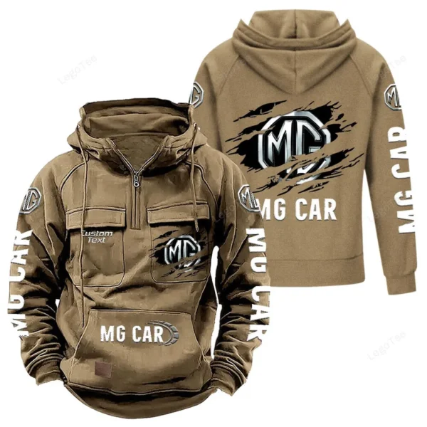 Retro Coupe Tactical Quarter Zip Hoodie, Exclusive Logo Hoodie For Car Enthusiasts CAR122 - Khaki