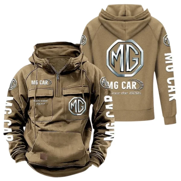 Small Performance Car Tactical Quarter Zip Hoodie, Exclusive Logo Hoodie For Car Enthusiasts CAR960 - Khaki