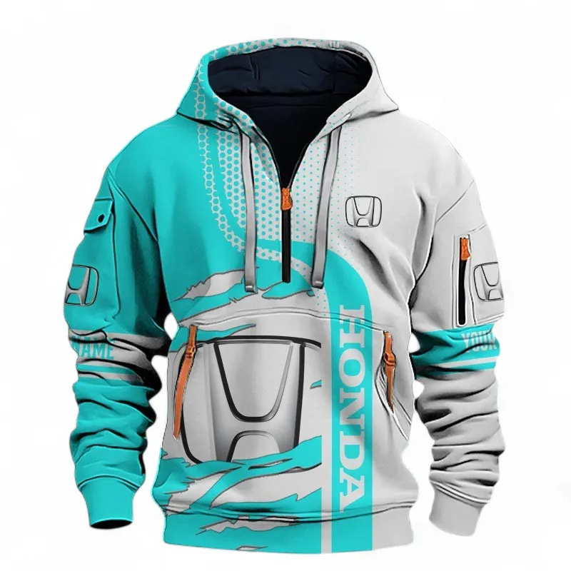 Mid-Size Vehicle Hoodie Half Zip 3D, Comfortable Street Hoodie For Car Lovers CAR396 - Cyan