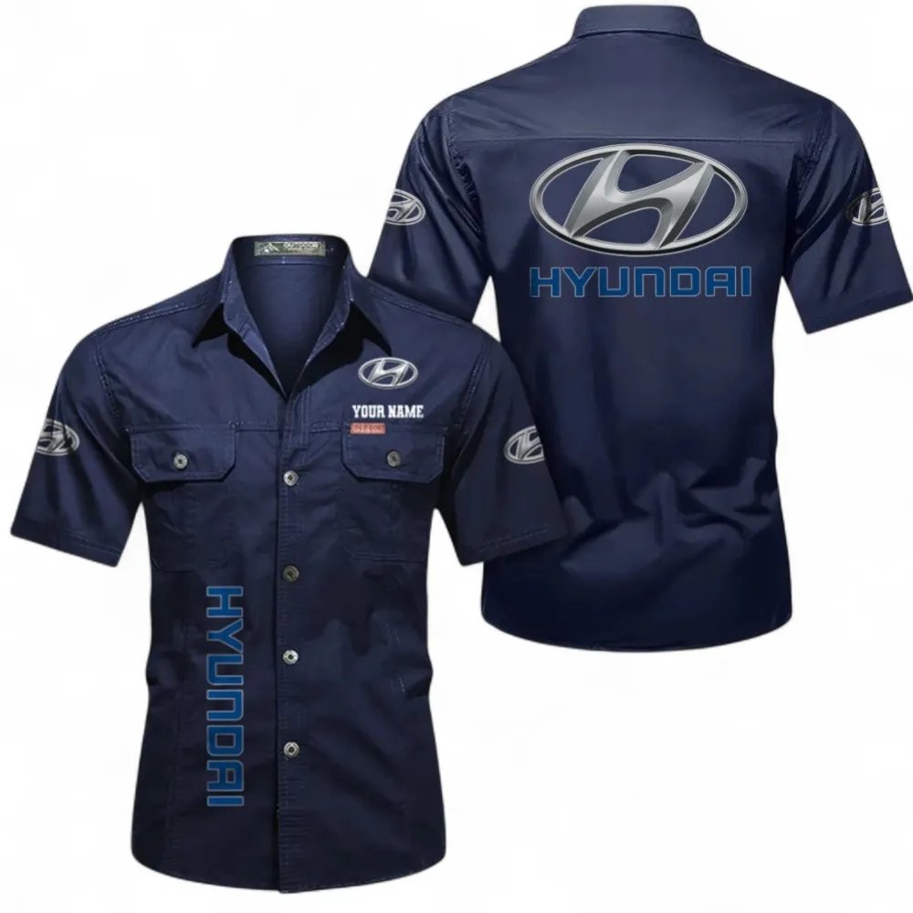 Mid-Size Vehicle Lightweight Men's Short Sleeved Cotton Shirt, Custom Name CAR392 - Dark Blue