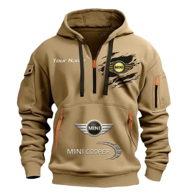 Hoodie Half Zipper Exclusive Logo Gift For Classic Car Enthusiasts CAR113 - Khaki
