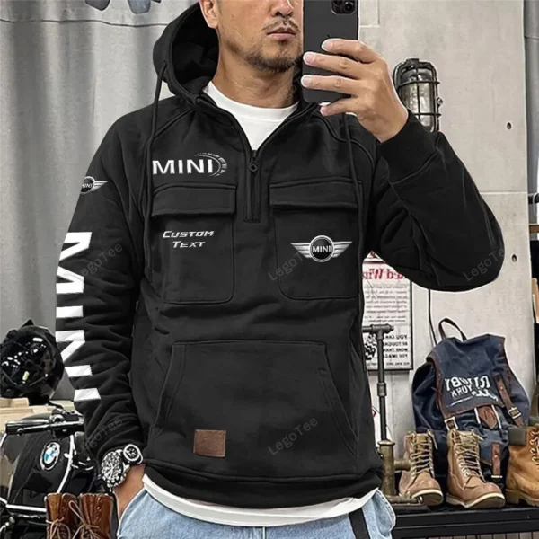 Compact Car Tactical Quarter Zip Hoodie, Exclusive Logo Hoodie For Car Enthusiasts CAR106 - Black - Image 2