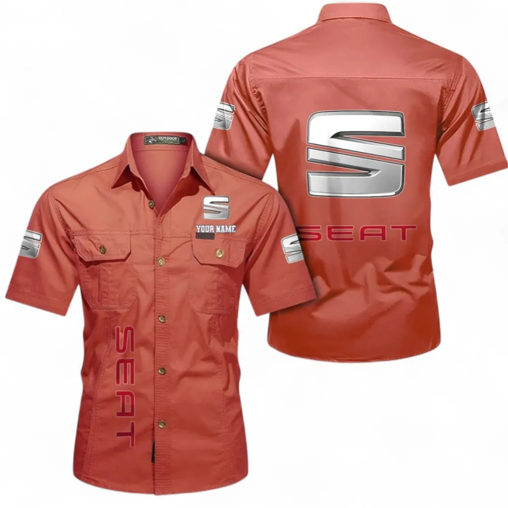 Modern Hatchback Lightweight Men's Cotton Short Sleeve Shirt, Custom Name CAR392 - Red