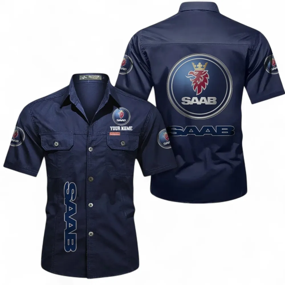 Modern See-Through Ride Lightweight Men's Short Sleeved Cotton Shirt, Custom Name CAR392 - Dark Blue