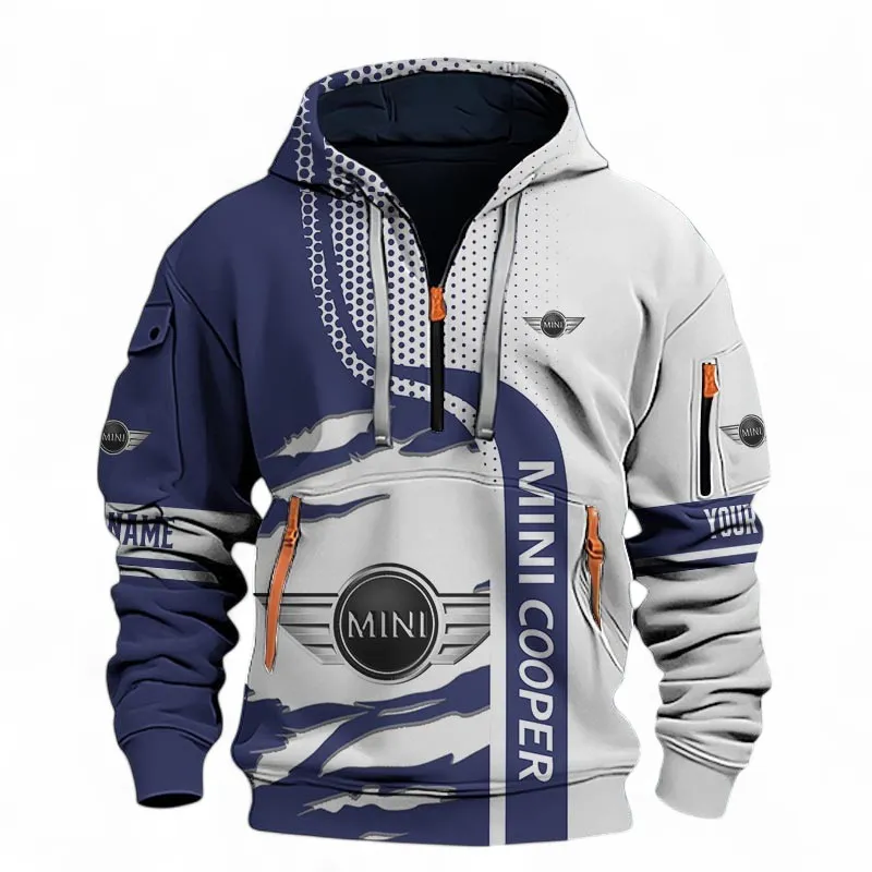 Modern Two-Door Hoodie Half Zip 3D, Comfortable Daily Hoodie For Car Lovers CAR396 - Blue