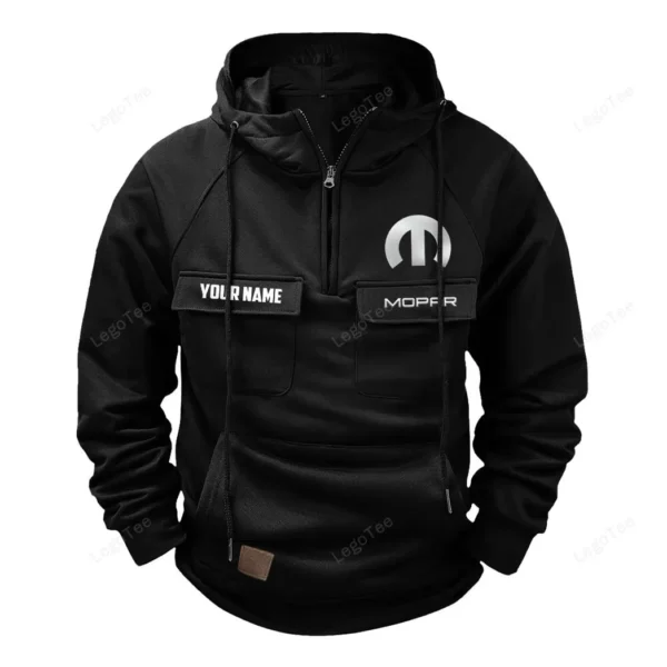 Street Racing Style Tactical Quarter Zip Hoodie, Exclusive Logo Hoodie For Car Enthusiasts CAR109 - Black