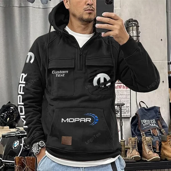 American Auto Upgrades Tactical Quarter Zip Hoodie, Exclusive Logo Hoodie For Car Enthusiasts CAR122 - Black - Image 2