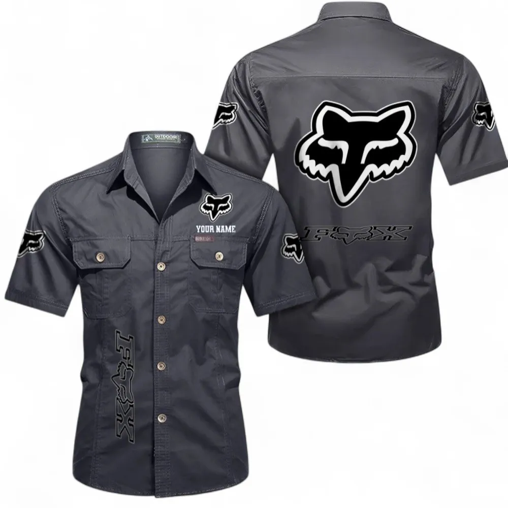 Motocross Gear Cotton Short Sleeve Shirt, Custom Name CAR392 - Gray