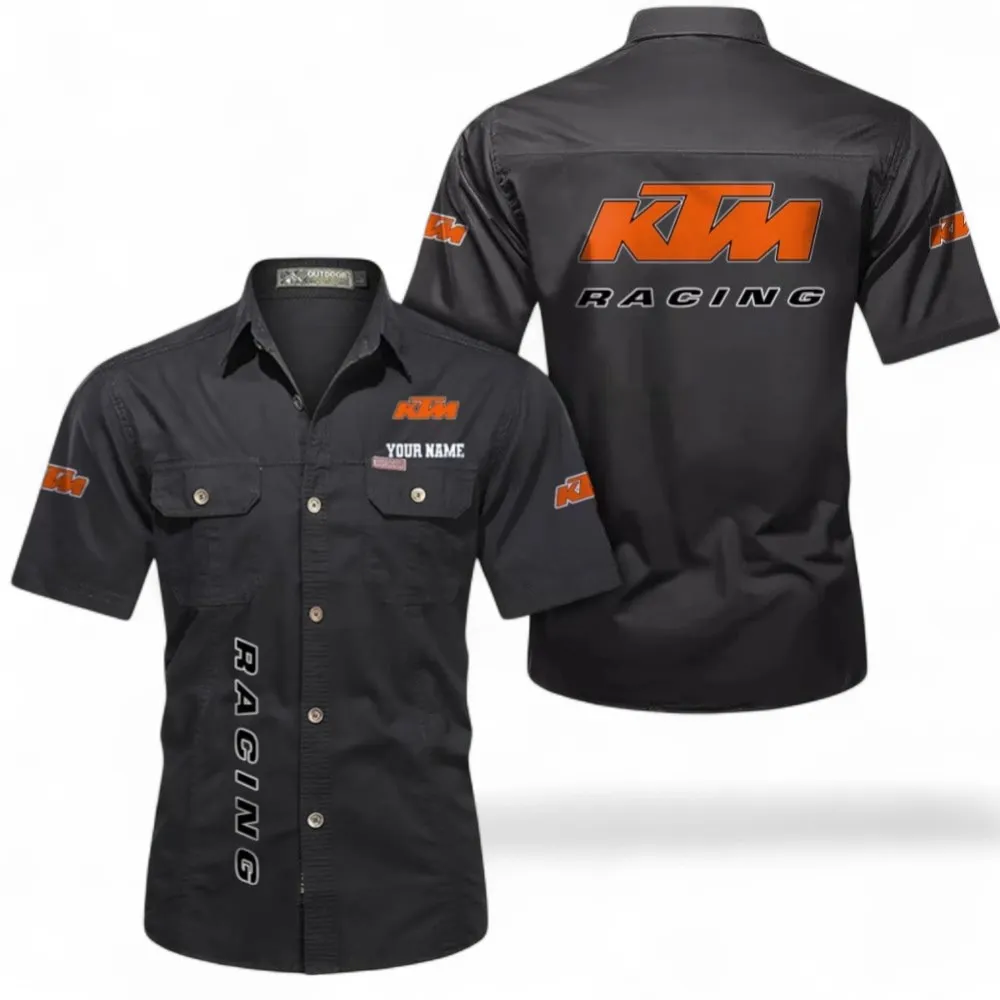 Motocross Machine Men's Cotton Casual Short Sleeve Shirt, Custom Name CAR392 - Black