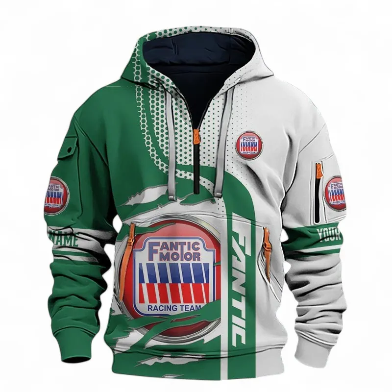 Motocross Motorcycle Hoodie Half Zip 3D, Rugged Casual Hoodie For Motor Lovers CAR398 - Green