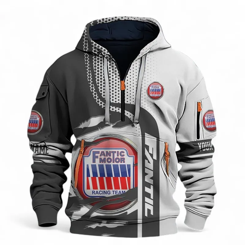 Motocross Motorcycle Hoodie Half Zip 3D, Sporty Urban Look Hoodie For Motor Lovers CAR398 - Black
