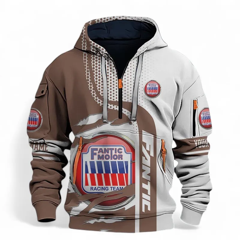 Motocross Motorcycle Hoodie Half Zip 3D, Street-Ready Casual Hoodie For Motor Lovers CAR398 - Brown