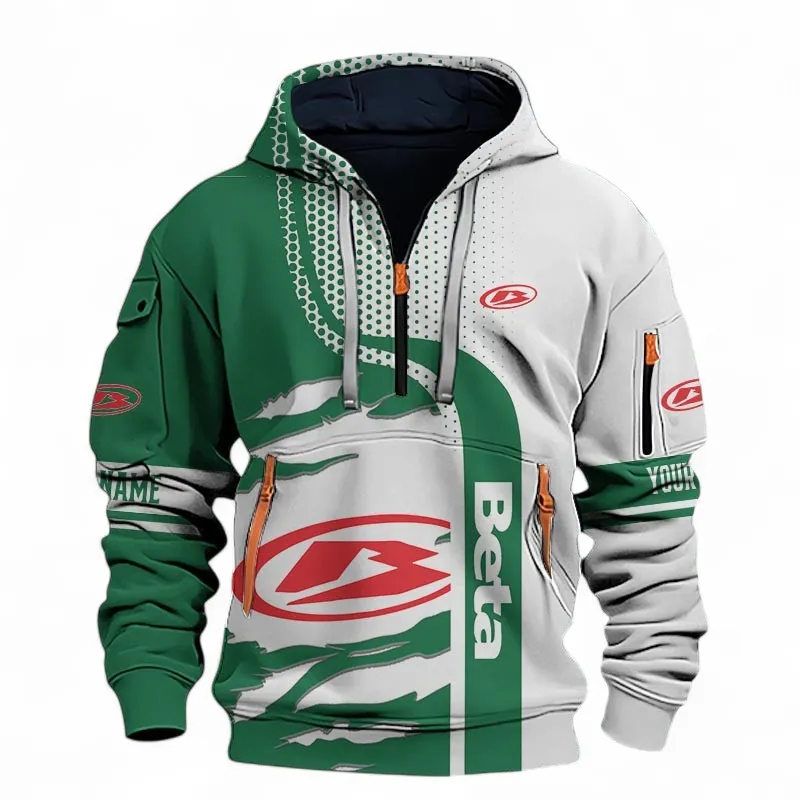 Motocross Ride Hoodie Half Zip 3D, Casual Street-Ready Hoodie For Car Lovers CAR398 - Green