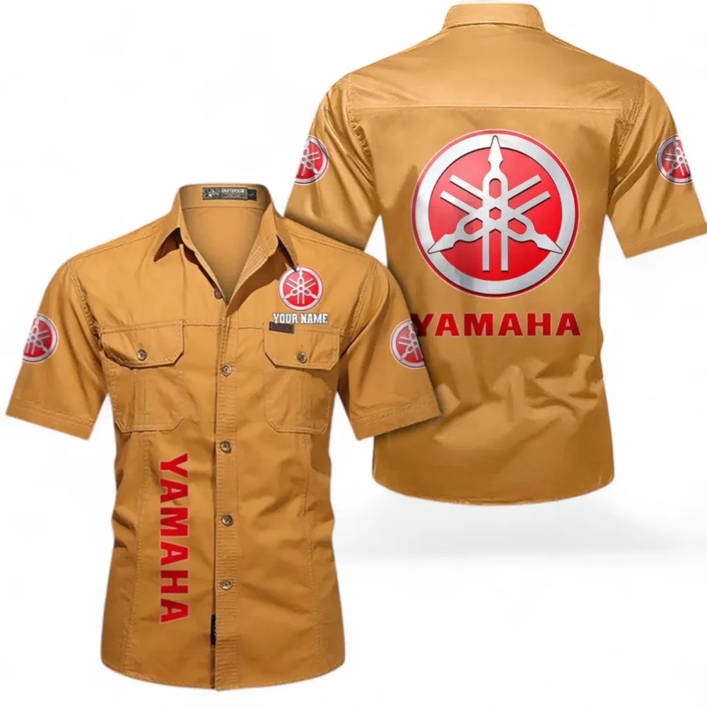 Motorbike Cotton Short Sleeved Shirt, Custom Name CAR392 - Turmeric