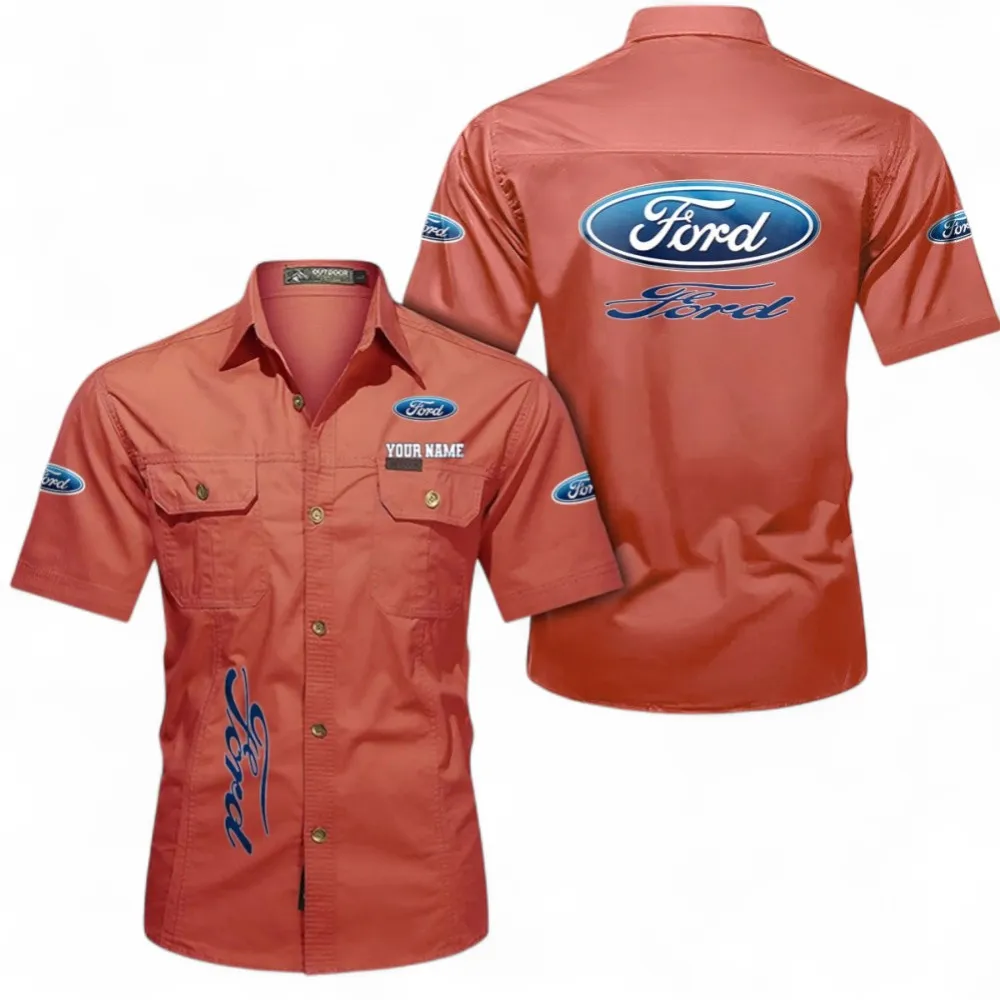 Muscle Car Casual Short Sleeve Shirt, Custom Name CAR392 - Red