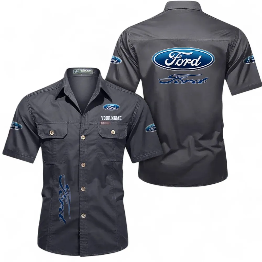 Muscle Car Cotton Short Sleeve Shirt, Custom Name CAR392 - Gray