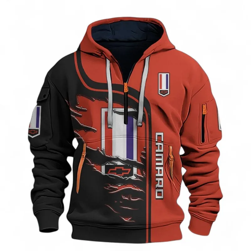 Muscle Car Hoodie Half Zip 3D , Rugged Casual Fit Hoodie For Car Lovers CAR395