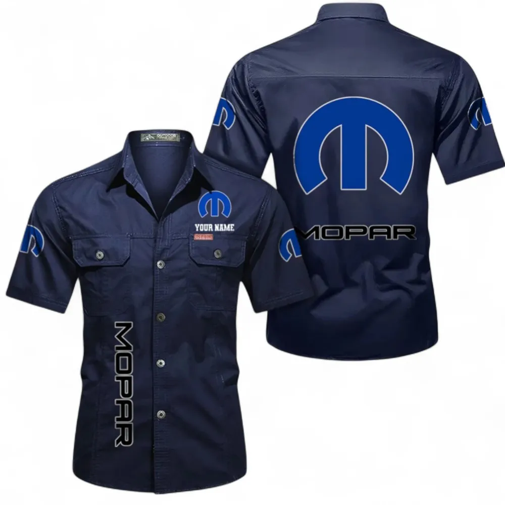 Muscle Car Parts Lightweight Men's Short Sleeved Cotton Shirt, Custom Name CAR392 - Dark Blue