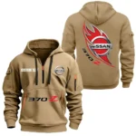 Electric Vehicle Hoodie Half Zipper, All Over Print Hoodie Gift For Electric Vehicle Enthusiasts CAR170 - Khaki