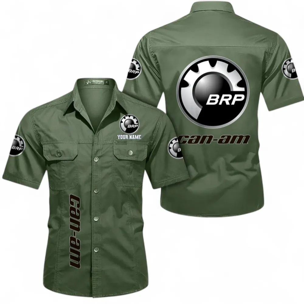 Off-Road Adventure Bike Men's Short Sleeve Cotton Shirt, Custom Name CAR392 - Army Green