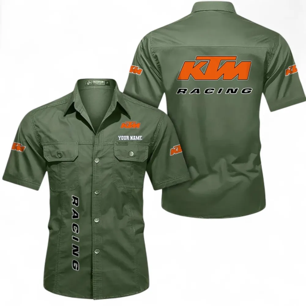 Off-Road Bike Men's Short Sleeve Cotton Shirt, Custom Name CAR392 - Army Green