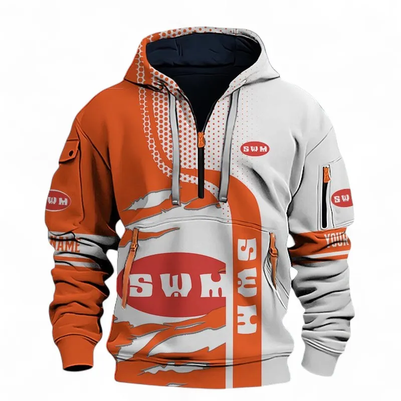 Off-Road Motorbike Hoodie Half Zip 3D, Sporty Urban Comfort Hoodie For Car Lovers CAR398 - Orange