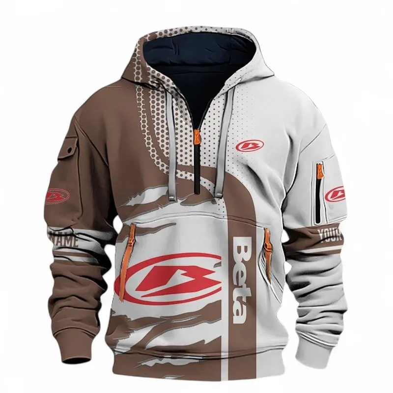 Off-Road Motorcycle Hoodie Half Zip 3D, Adventure-Ready Streetwear For Car Lovers CAR398 - Brown