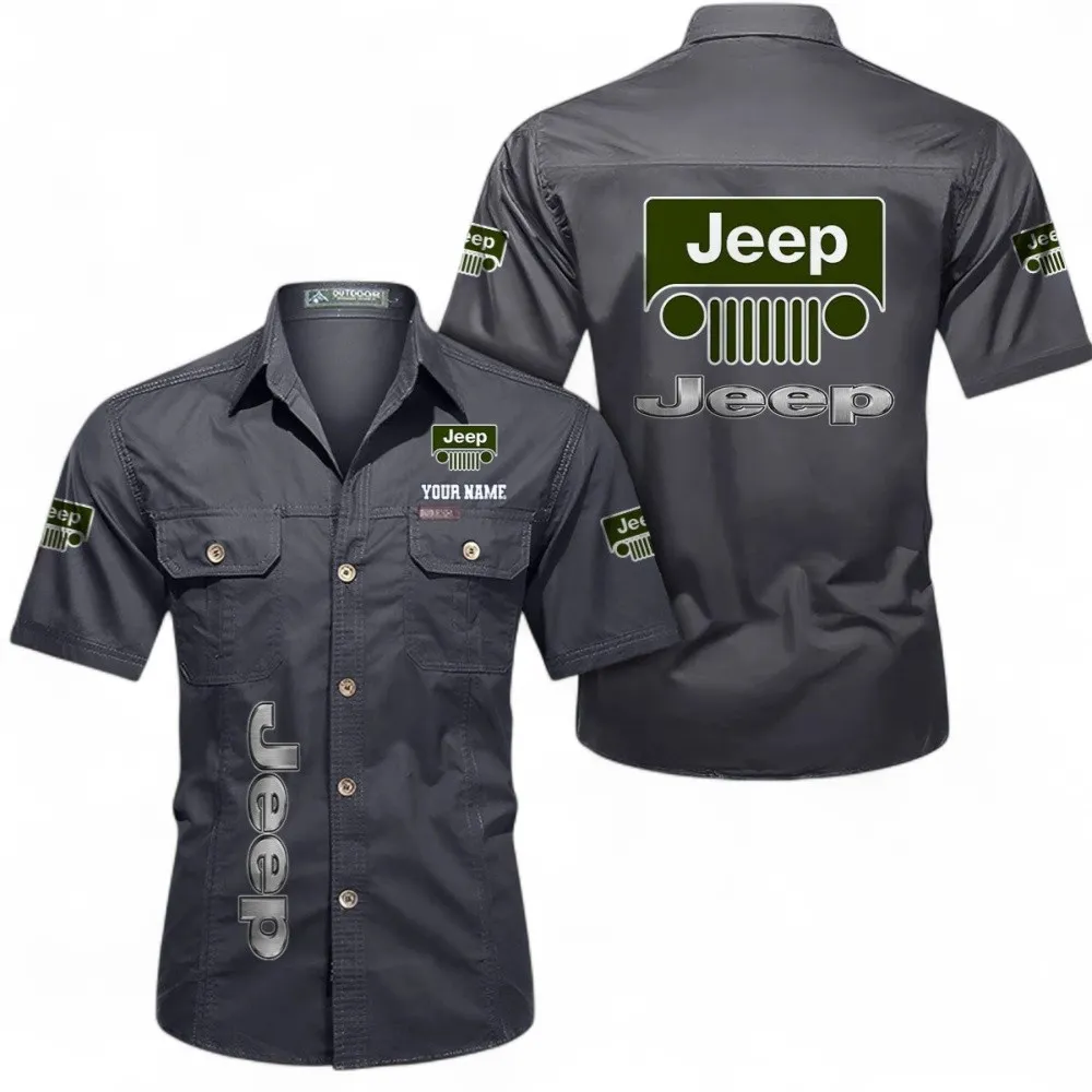 Off-Road SUV Brand Cotton Short Sleeve Shirt, Custom Name CAR392 - Gray