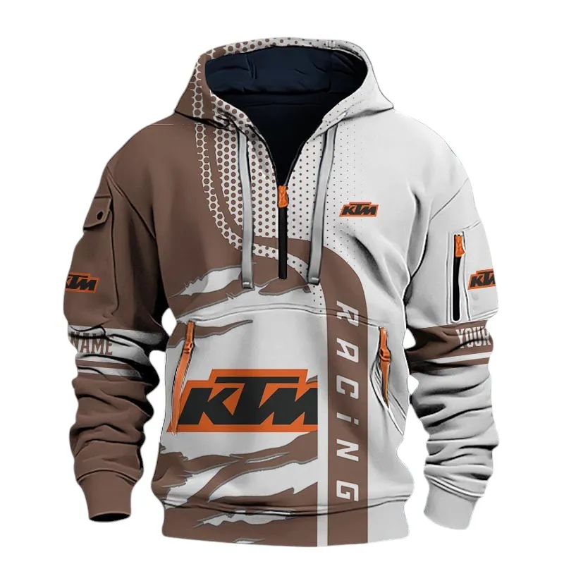 Off-Road Two-Wheeler Hoodie Half Zip 3D, Adventure-Ready Streetwear For Car Lovers CAR398 - Brown