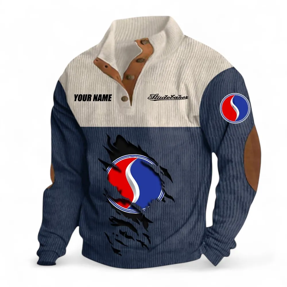 Old-School Auto Men's Stand Up Collar Base Shirt, Exclusive Logo Hoodie For Car Enthusiasts CAR402 - Navy Blue