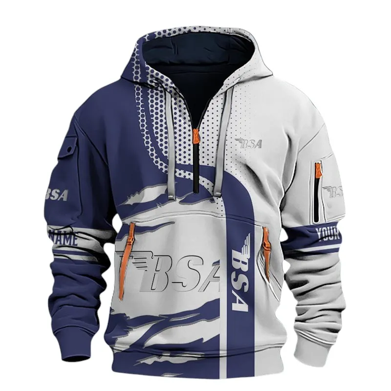 Old-School Motorcycle Hoodie Half Zip 3D, Classic Comfortable Hoodie For Car Lovers CAR398 - Blue