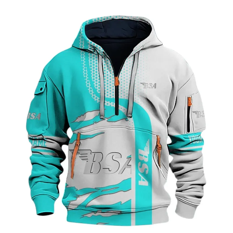 Old-School Motorcycle Hoodie Half Zip 3D, Comfortable Daily Wear For Car Lovers CAR398 - Cyan