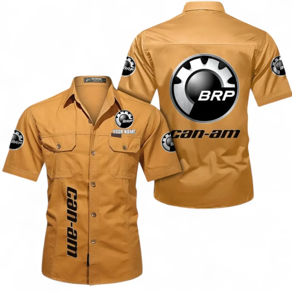 Outdoor Explorer Men's Short Sleeved Cotton Shirt, Custom Name CAR392 - Turmeric