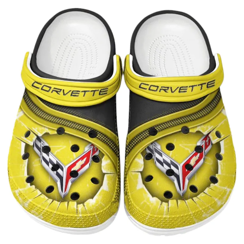 Performance Car Culture Clog, Stylish All Over Print Lightweight Shoes for Auto Fans and Streetwear Style CAR188 - Yellow