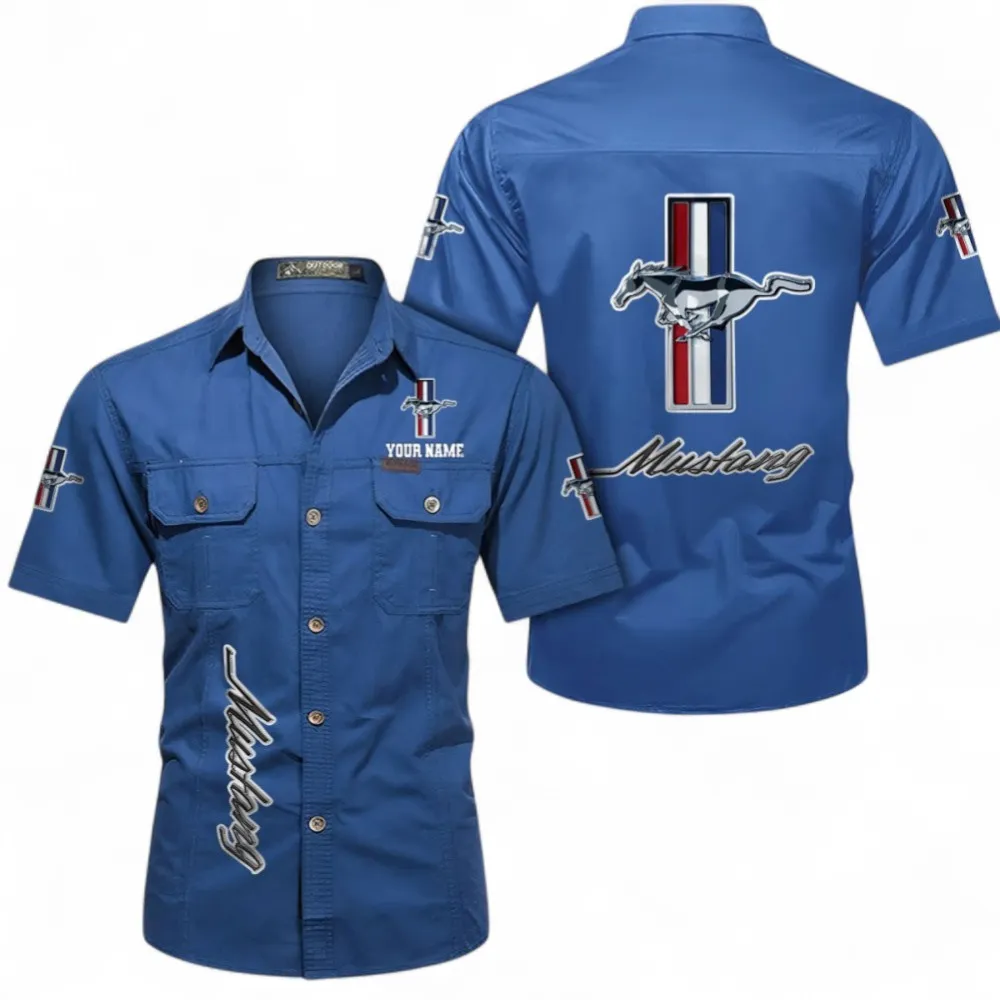 Performance Coupe Short Sleeve Cotton Shirt, Custom Name CAR392 - Cowboy Blue