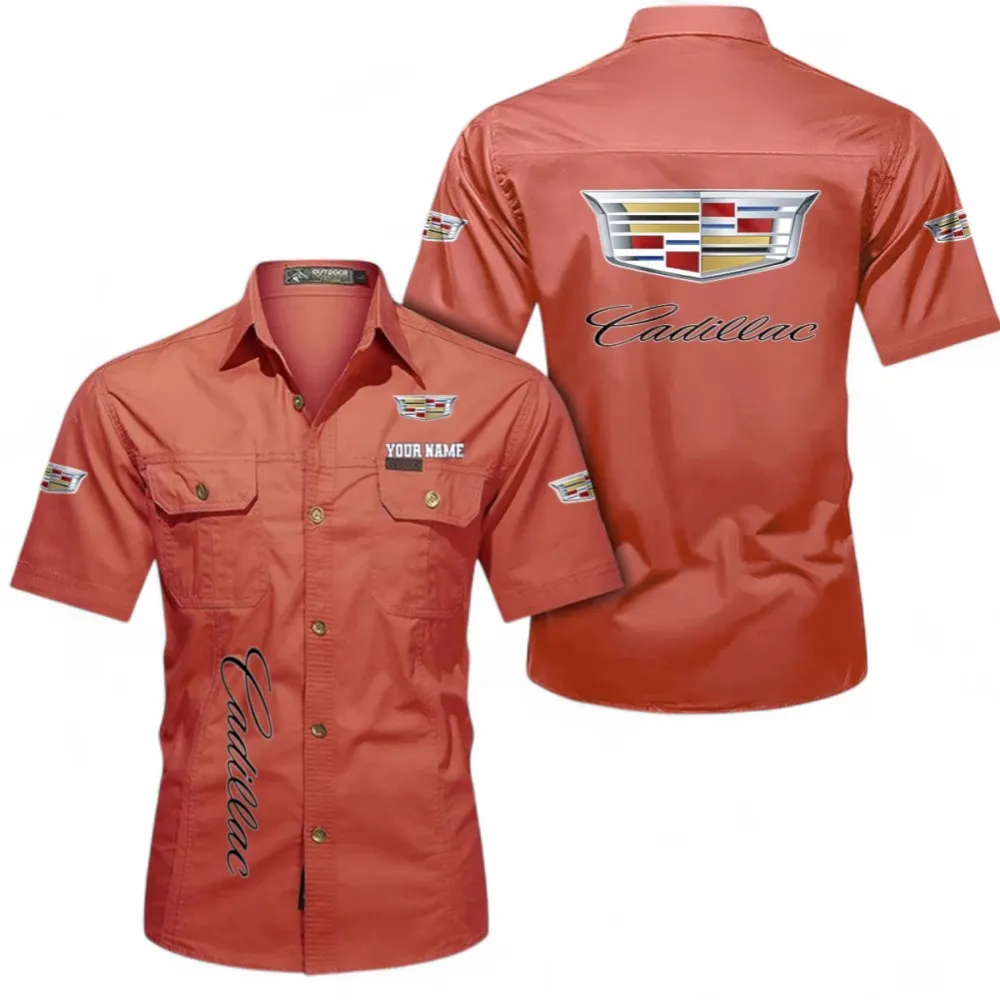 Performance Executive Car Lightweight Men's Cotton Short Sleeve Shirt, Custom Name CAR392 - Red