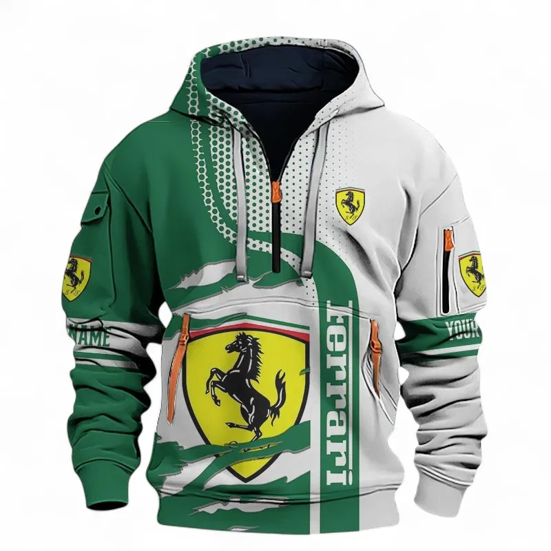 Performance GT Hoodie Half Zip 3D, Adventure & Urban Fit Hoodie For Car Lovers CAR396 - Green