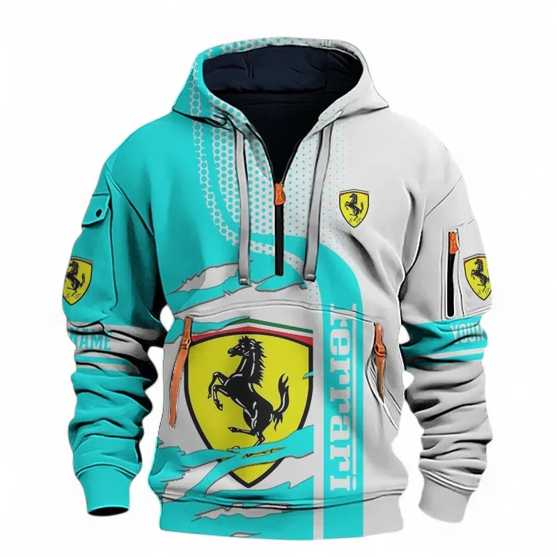 Performance GT Hoodie Half Zip 3D, Comfortable Street Hoodie For Car Lovers CAR396 - Cyan