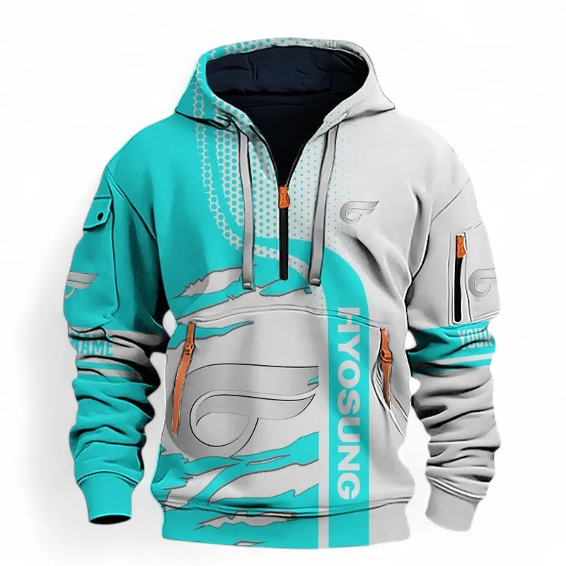 Performance Motorcycle Hoodie Half Zip 3D, Sporty & Casual  Hoodie For Car Lovers CAR398 - Cyan