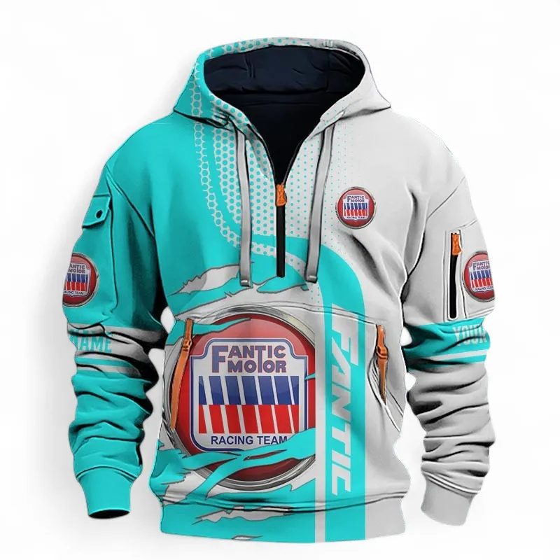 Performance Off-Roader Hoodie Half Zip 3D, Comfortable Daily Wear For Motor Lovers CAR398 - Cyan